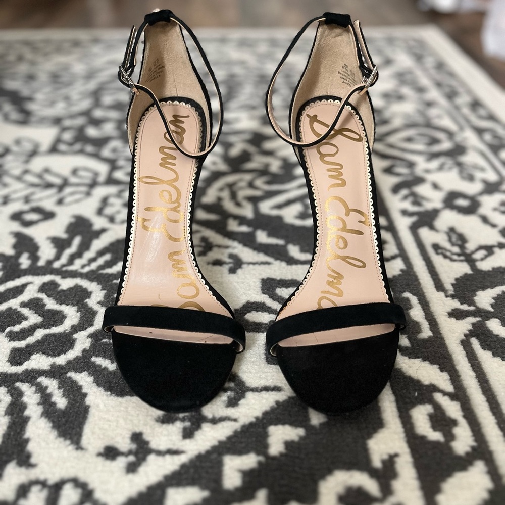 Sam Edelman Black Suede Ankle Strap Stilettos.